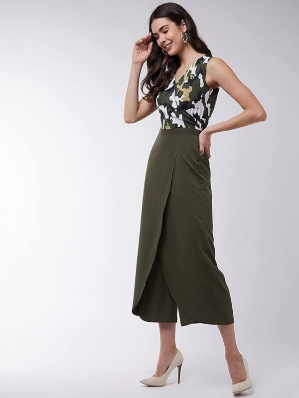 Zima Leto Women’s Camouflage Wrap Jumpsuit | Sleeveless V-Neck One-Piece with Adjustable Wrap Waist & Zipper Closure | Polyester Casual Jumpsuit for Travel, Party & Everyday Style