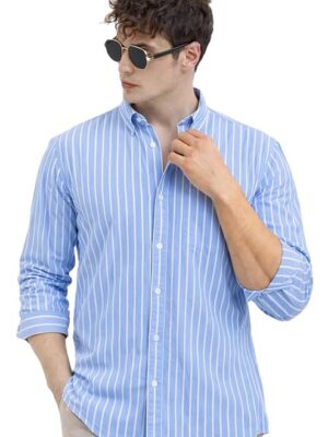 U TURN Men's Casual Printed Striped Stylish Latest Formal Shirt for Men
