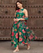 ANNI DESIGNER Women's Cotton Blend Anarkali Printed Kurta with Pant & Dupatta