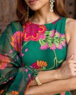 ANNI DESIGNER Women's Cotton Blend Anarkali Printed Kurta with Pant & Dupatta