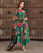 ANNI DESIGNER Women's Cotton Blend Anarkali Printed Kurta with Pant & Dupatta